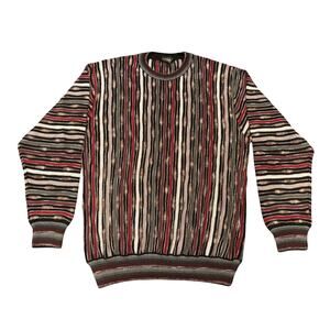 XL Montechiaro Mercerized Cotton 3D Knit Sweater Multicolor Stripe Made Italy